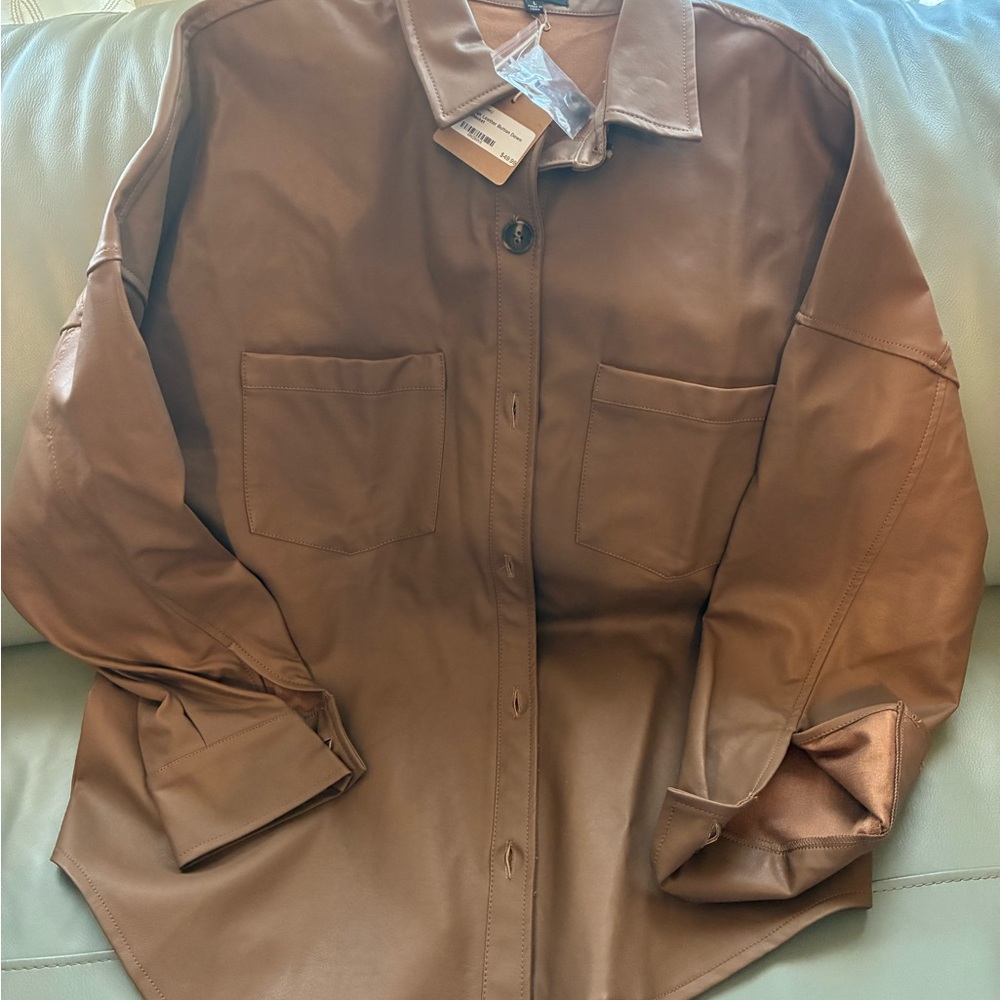 Blu Pepper Tan PU Leather Women's Shacket